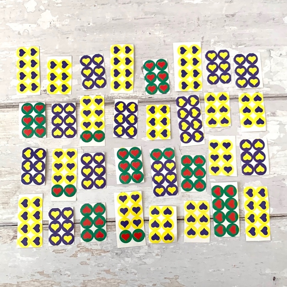 Sticker Bundle Set 200+ Count Hearts Design Blue Green Red Yellow Kids